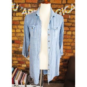 FEATHERS Button Down Denim Style Top